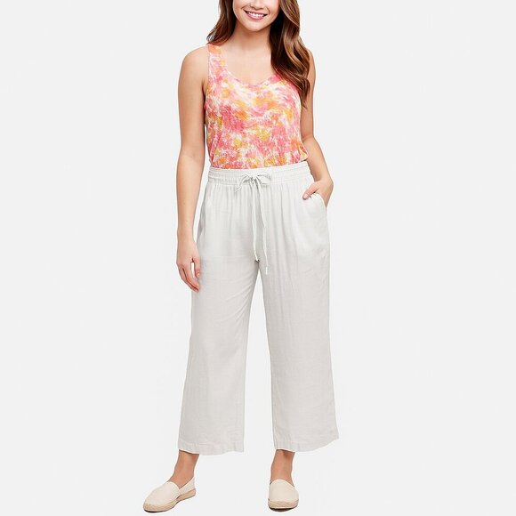 DKR & Company White Linen Capri Pants Medium Lined Pull-On Resortcore Style - Picture 1 of 12